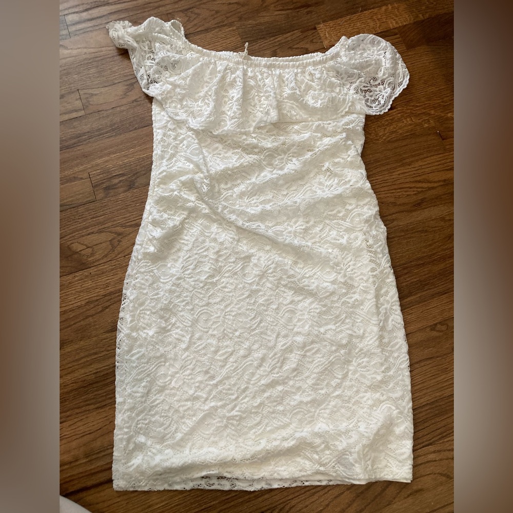 Pinkblush off the shoulder white lace dress
